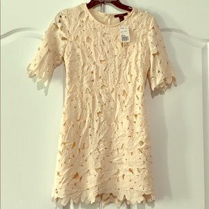 Blush colored lace shift dress